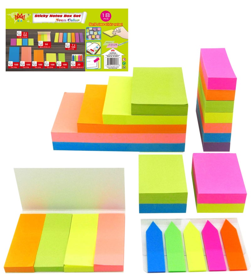 4A Sticky Notes Value Pack, Neon Assorted The Most Commonly Used Sizes in One PP Box,Self-Stick Notes,18 Pads/Box,1900 Sheets Total,4A 4013 - Image 1